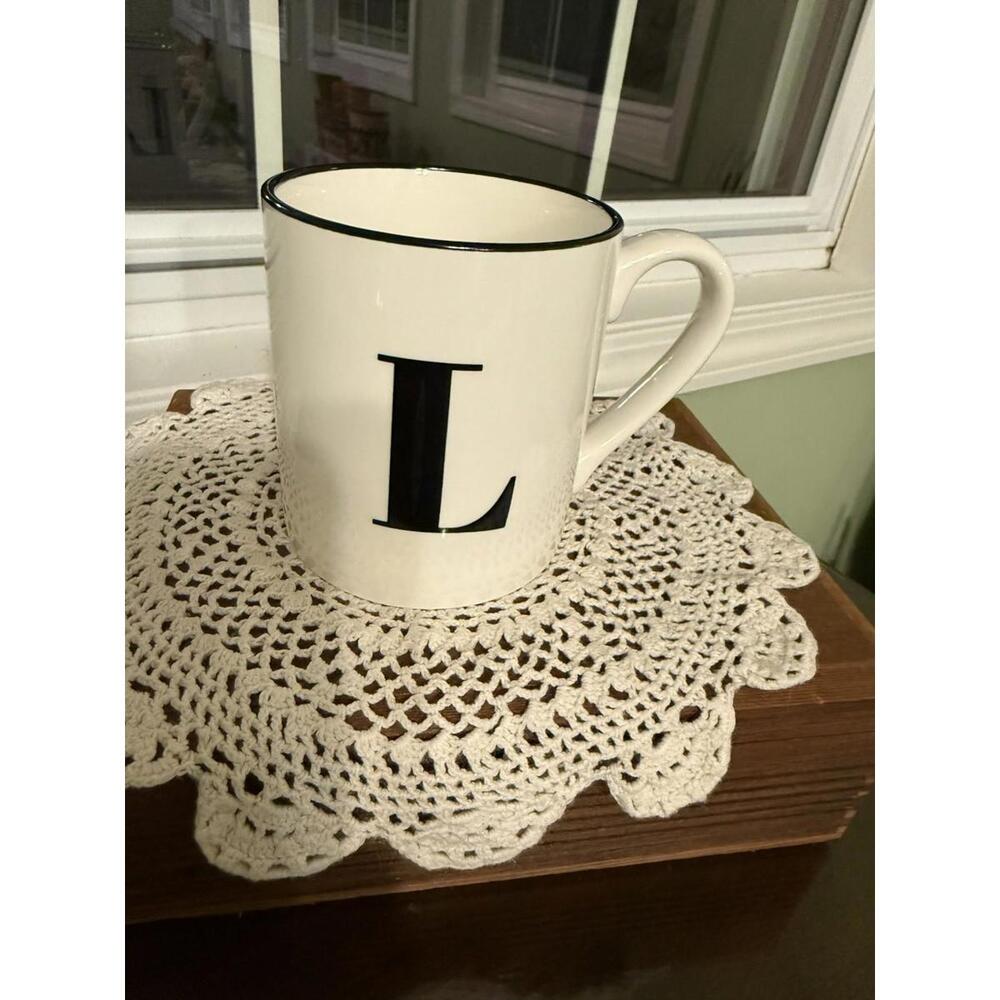 Threshold Monogram Initial L Coffee Mug Cup Ceramic White Black 16oz Black Lines